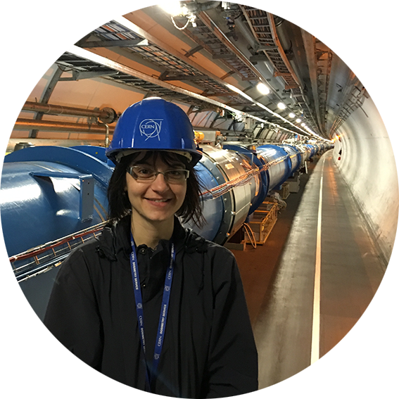 the author of Your Adventures at CERN and other science books for children, Letizia Diamante, is surprised to see a T-rex at a dinosaur museum in S. Korea and takes a photo in front of the Large Hadron Collider LHC, the biggest accelerator in the world
